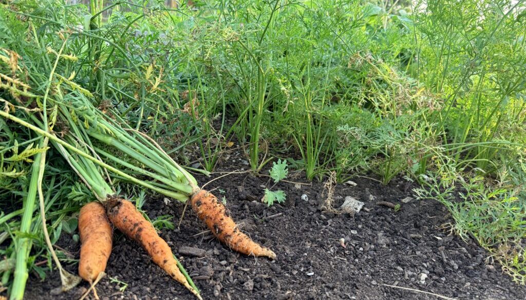 Carrots growing in a fall vegetable garden