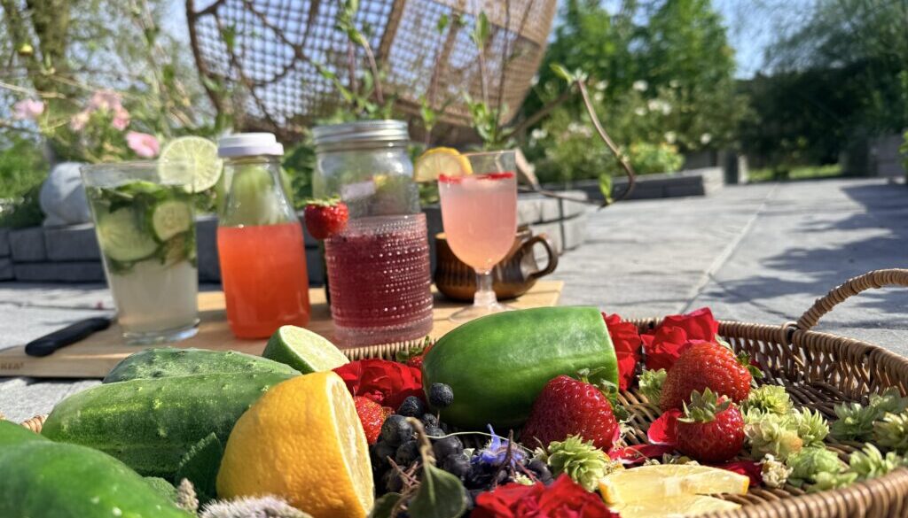 drinks made with garden herbs, fruits and vegetables