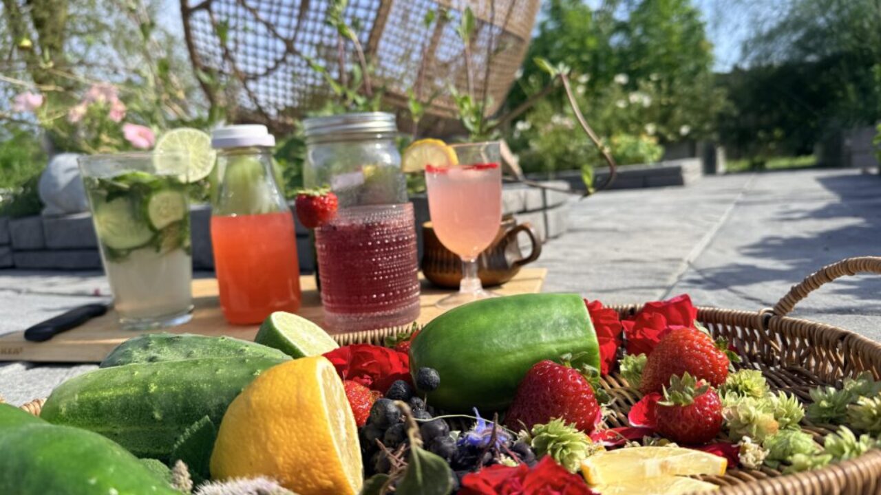 drinks made with garden herbs, fruits and vegetables
