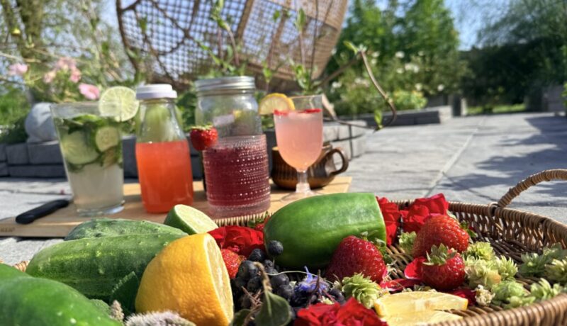 drinks made with garden herbs, fruits and vegetables